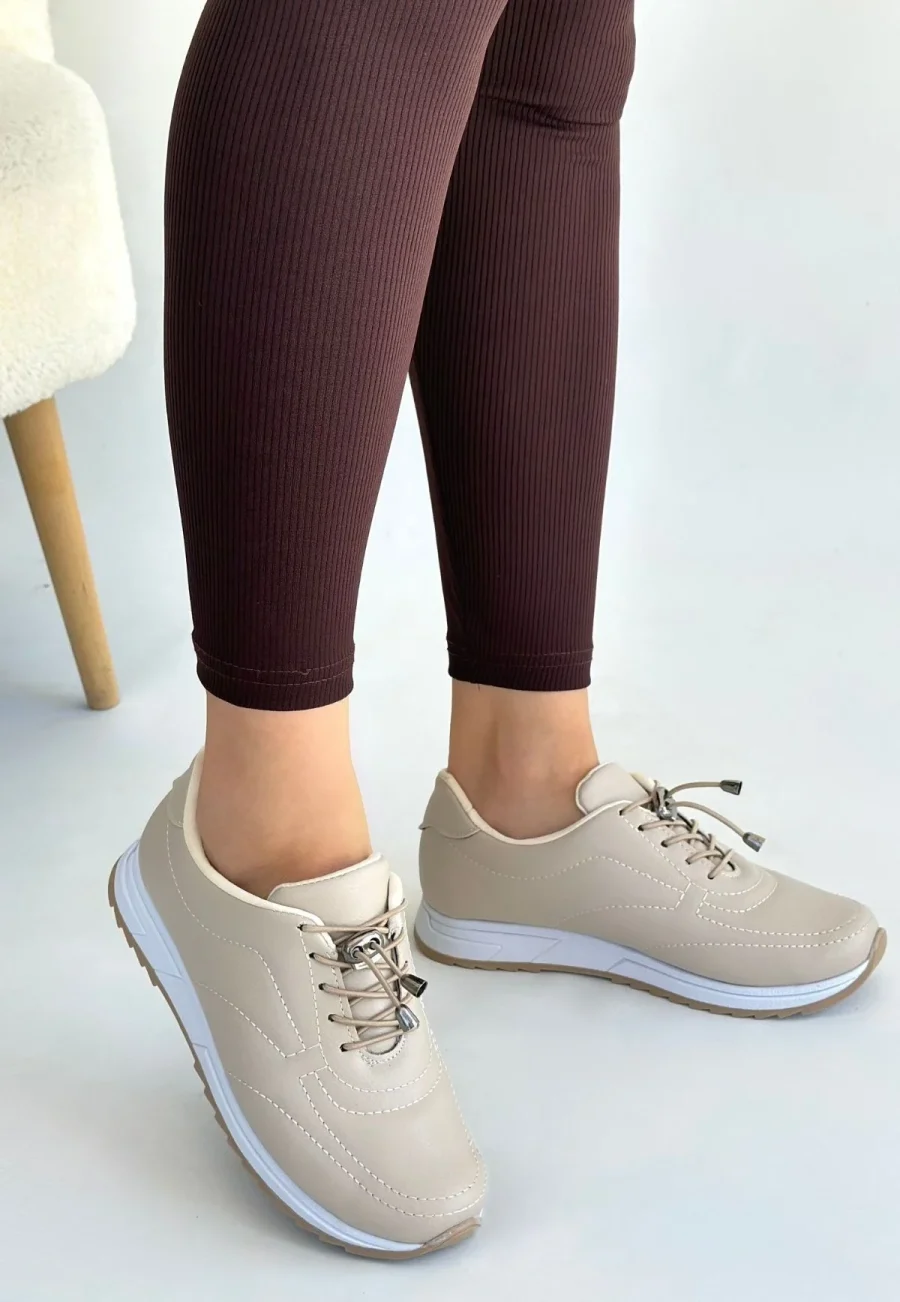 Cilt Bağcıklı Spor Ayakkabı · No 1110 · Bej