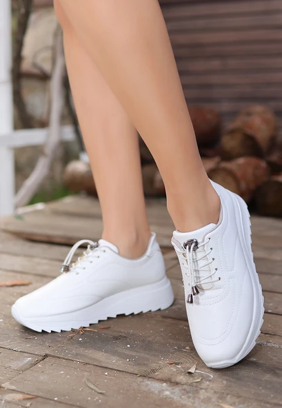 Cilt Bağcıklı Spor Ayakkabı · No 1361 · Beyaz