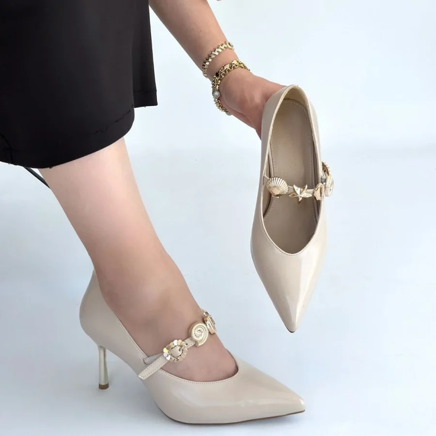 Garneviz Cilt Stiletto Ayakkabı · Bej
