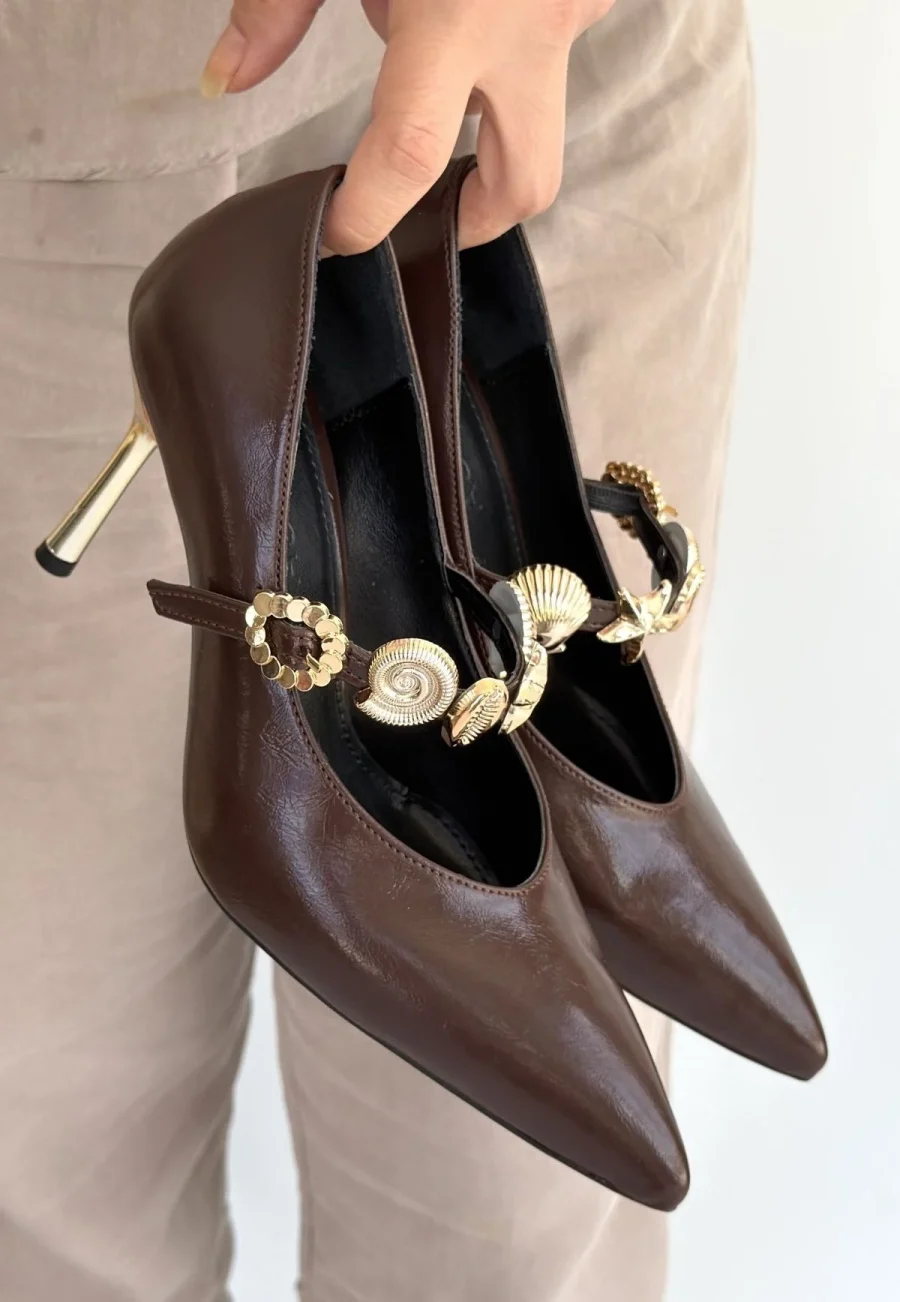Garneviz Cilt Stiletto Ayakkabı · Kahverengi