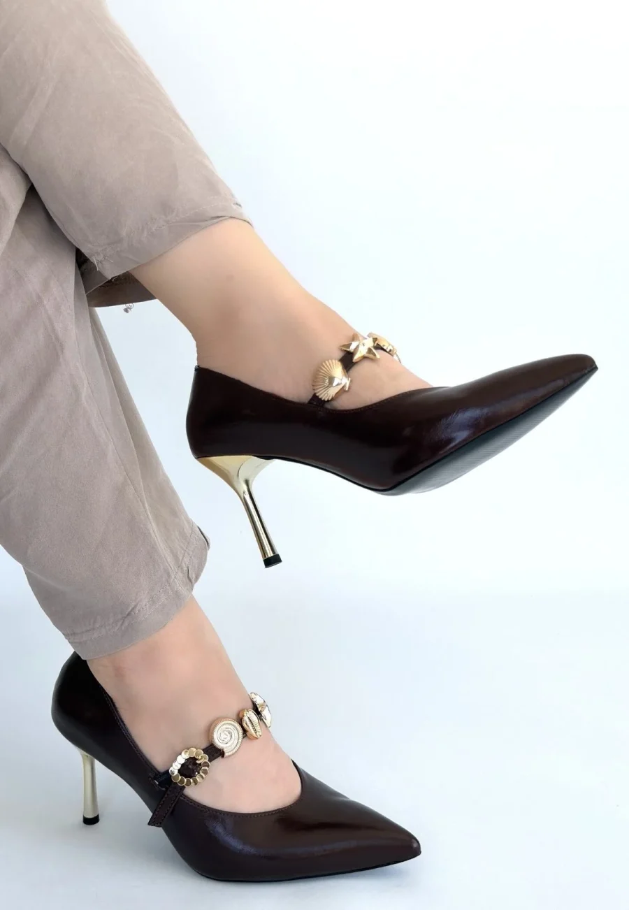 Garneviz Cilt Stiletto Ayakkabı · Kahverengi