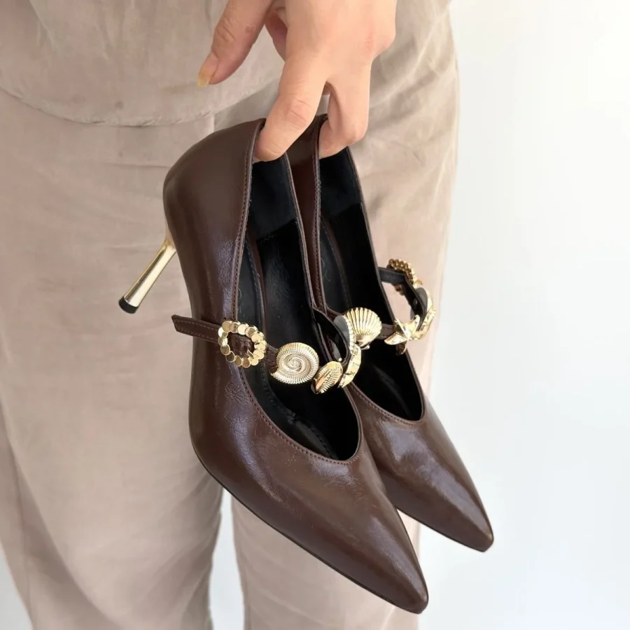 Garneviz Cilt Stiletto Ayakkabı · Kahverengi