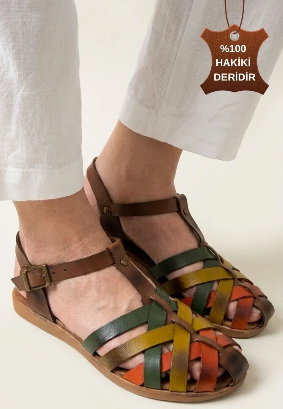 Hakiki Deri Kemerli Sandalet · No 1207 · Taba