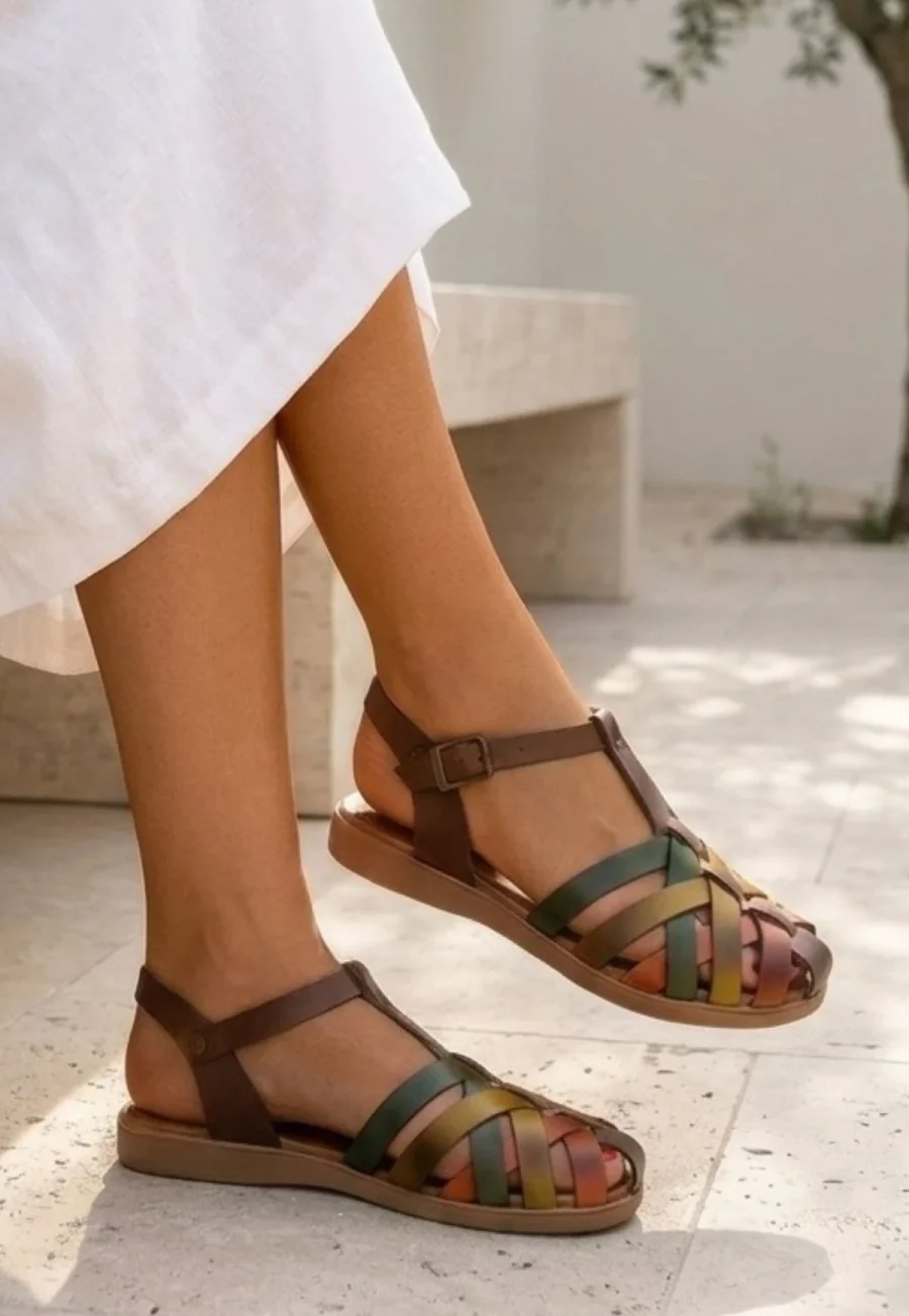 Hakiki Deri Kemerli Sandalet · No 1207 · Taba