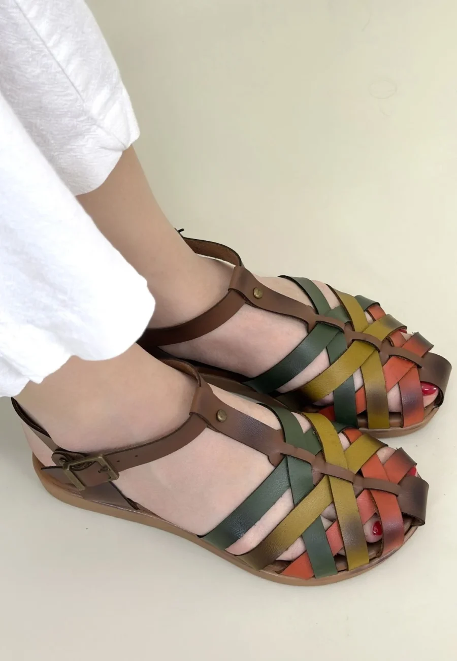 Hakiki Deri Kemerli Sandalet · No 1207 · Taba