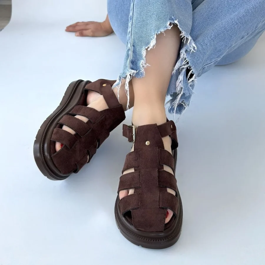 Süet Kemerli Sandalet · Kahverengi