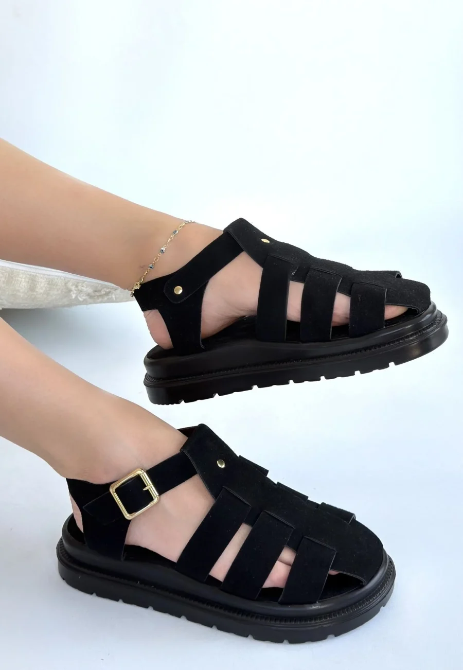 Süet Kemerli Sandalet · Siyah