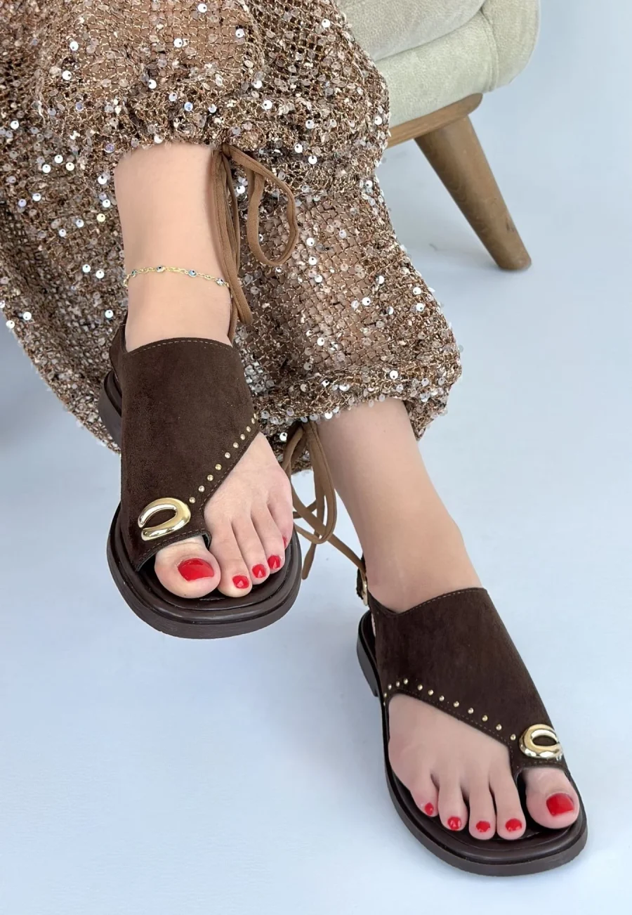 Süet Parmak Arası Sandalet · Kahverengi